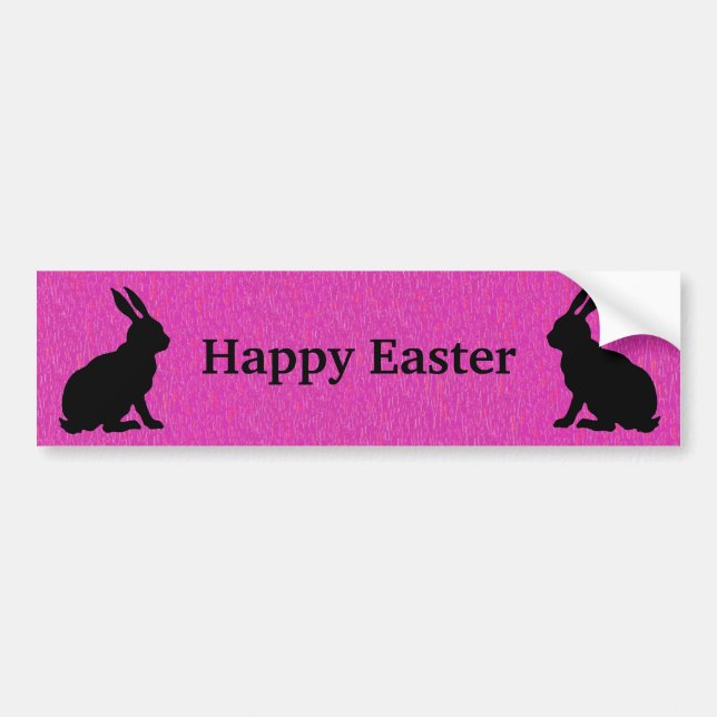 Sitting Black Silhouette Easter Rabbits Deep Pink Bumper Sticker (Front)