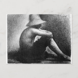 Sitting boy in straw hat by Georges Seurat Postcard