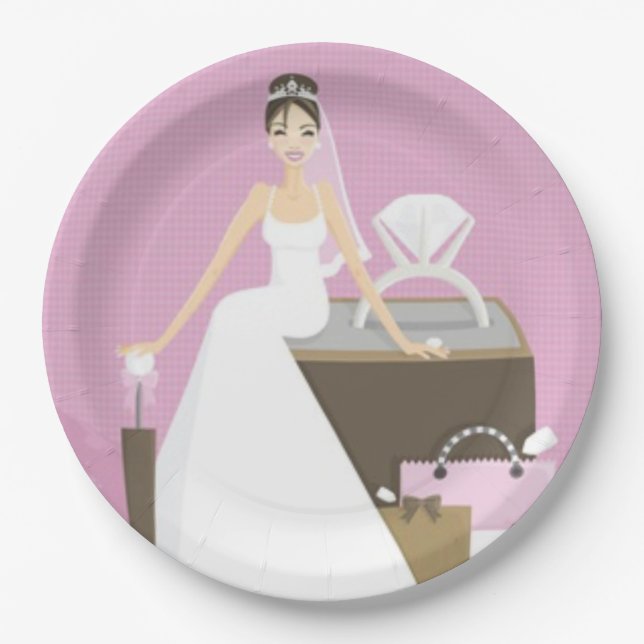 Sitting bride bridal shower paper plate (Front)