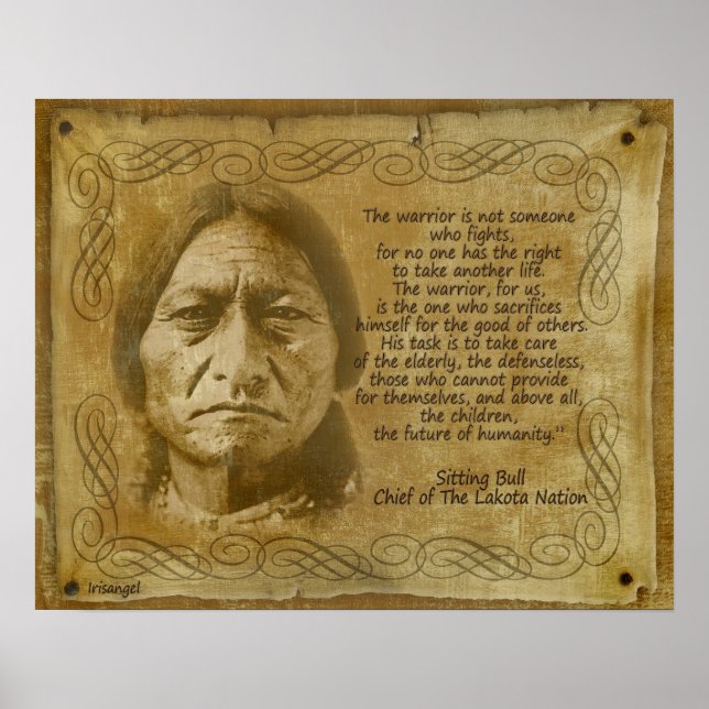 Sitting Bull Warrior quote. Rustic print (Front)