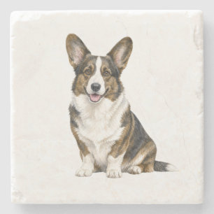 Sitting Cardigan Welsh Corgi Natural Stone Coaster