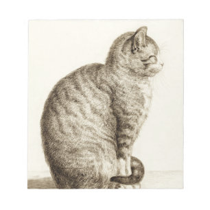 Sitting cat black and white pencil drawing notepad
