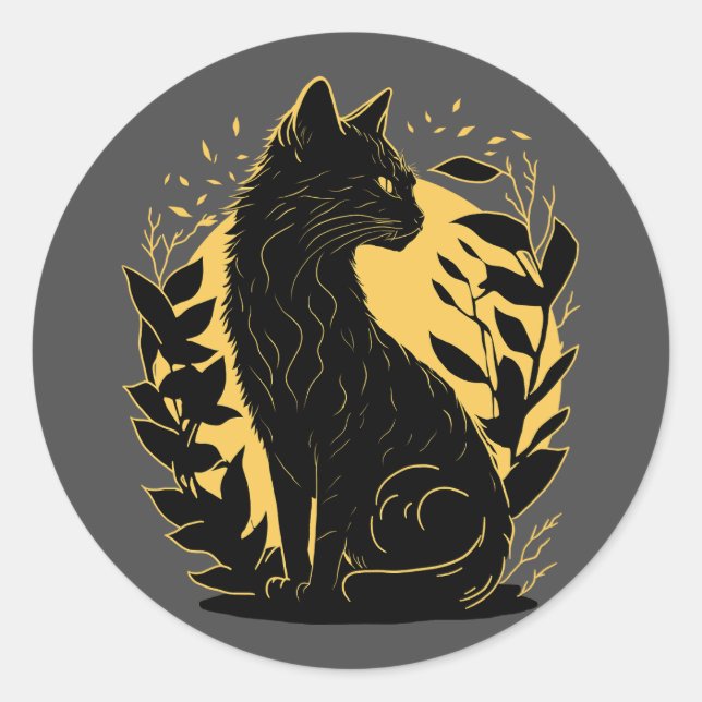 Sitting Cat Classic Round Sticker (Front)