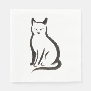 Sitting Cat – Minimalist Ink Silhouette on Napkin