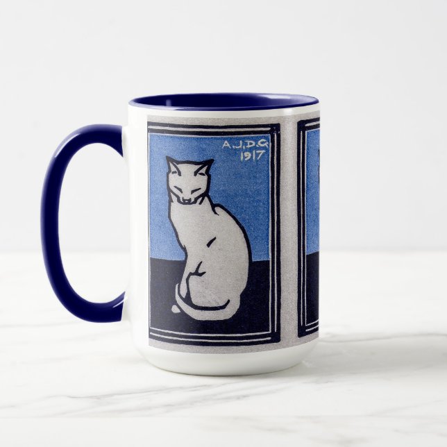 Sitting Cat on Blue by Julie de Graag Mug (Left)