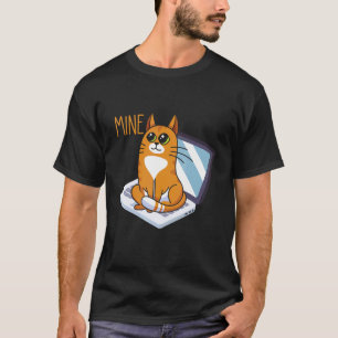 Sitting Cat on Computer Funny Home Office Kitty T-Shirt