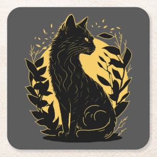 Sitting Cat Square Paper Coaster