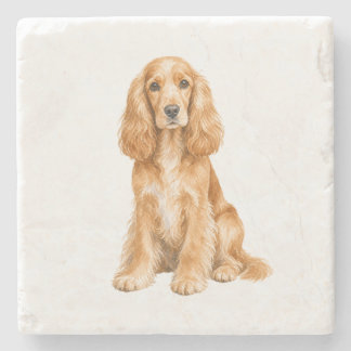 Sitting Cocker Spaniel Natural Stone Coaster