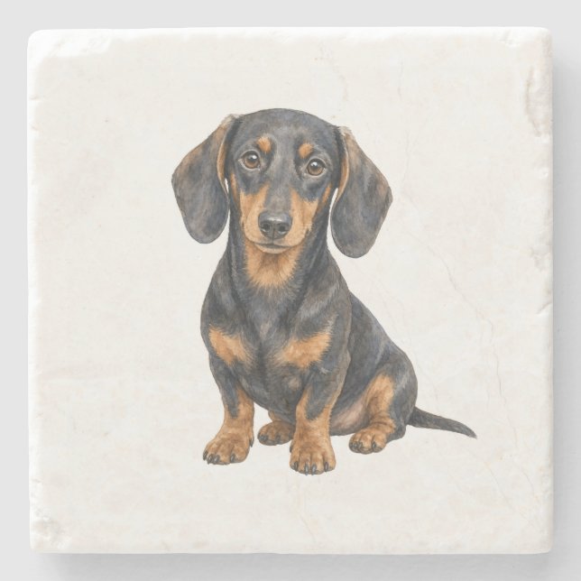 Sitting Dachshund Natural Stone Coaster (Front)