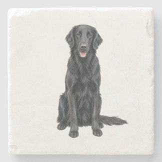 Sitting Flat Coated Retriever Natural Stone Coaste Coaster