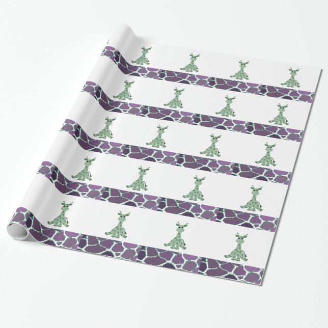 Sitting Giraffe with Giraffe Fur Print Wrapping Paper (Unrolled)