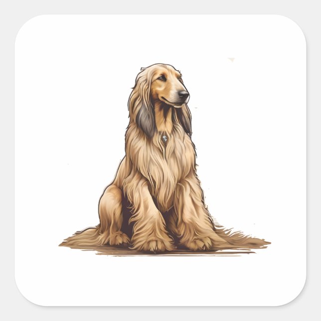 Sitting golden afghan hound square sticker (Front)