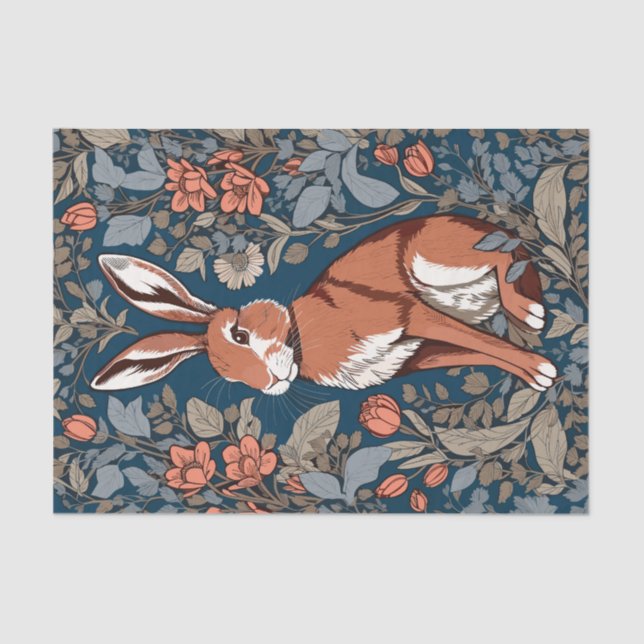 Sitting Hare William Morris Inspired Floral Tissue Paper (Front)