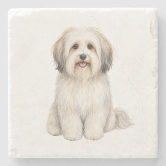 Sitting Havanese Natural Stone Coaster
