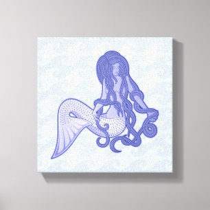 Sitting Mermaid Blue Canvas Print