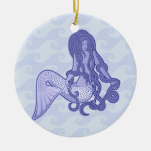 Sitting Mermaid Blue Ceramic Tree Decoration