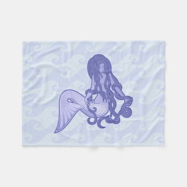 Sitting Mermaid Blue Fleece Blanket (Front (Horizontal))