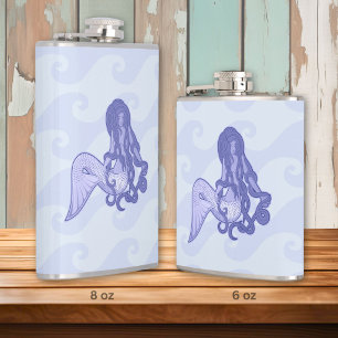 Sitting Mermaid Blue Hip Flask