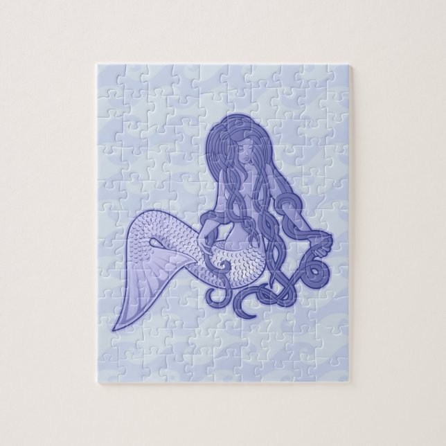 Sitting Mermaid Blue Jigsaw Puzzle (Vertical)
