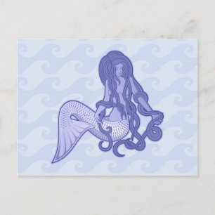 Sitting Mermaid Blue Postcard