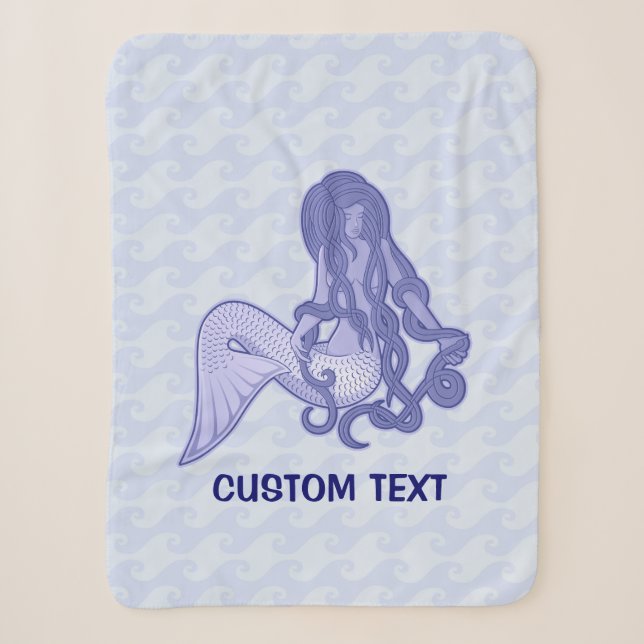 Sitting Mermaid Blue Sherpa Blanket (Front)