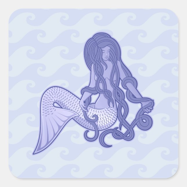 Sitting Mermaid Blue Square Sticker (Front)
