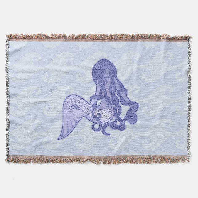 Sitting Mermaid Blue Throw Blanket (Front)