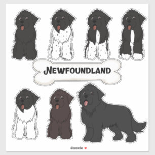 Sitting Newfoundland Cartoon Dog Sticker Set