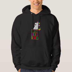 Sitting On Bookshelf  Unicorn Reading Hoodie
