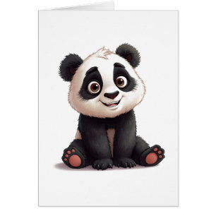 Sitting Panda Bear Cartoon Illustration Art Card