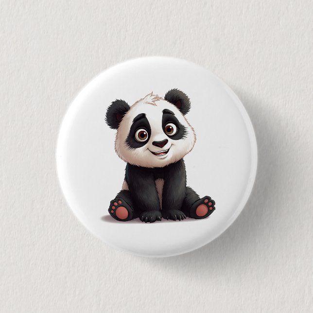 Sitting Panda Bear Cartoon Illustration Artwork 3 Cm Round Badge (Front)