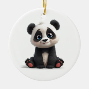 Sitting Panda Bear Cartoon Illustration Artwork Ceramic Tree Decoration