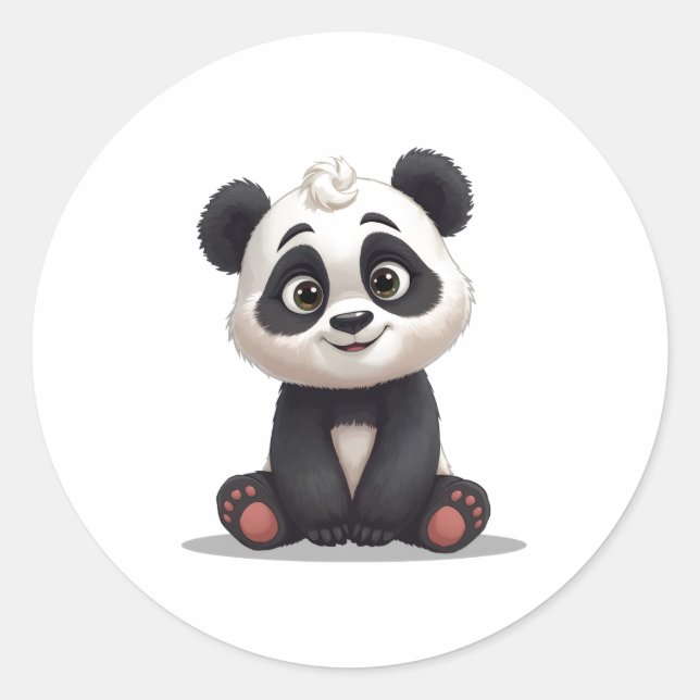 Sitting Panda Bear Cartoon Illustration Artwork Classic Round Sticker (Front)