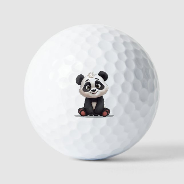 Sitting Panda Bear Cartoon Illustration Artwork Golf Balls (Front)