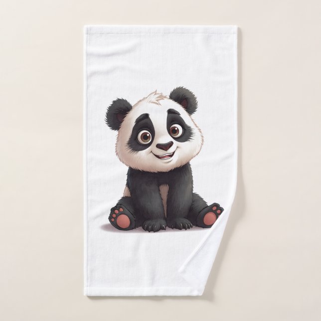 Sitting Panda Bear Cartoon Illustration Artwork Hand Towel (Hand Towel)