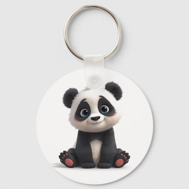 Sitting Panda Bear Cartoon Illustration Artwork Key Ring (Front)