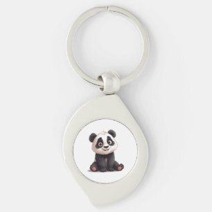 Sitting Panda Bear Cartoon Illustration Artwork Key Ring