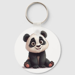 Sitting Panda Bear Cartoon Illustration Artwork Key Ring