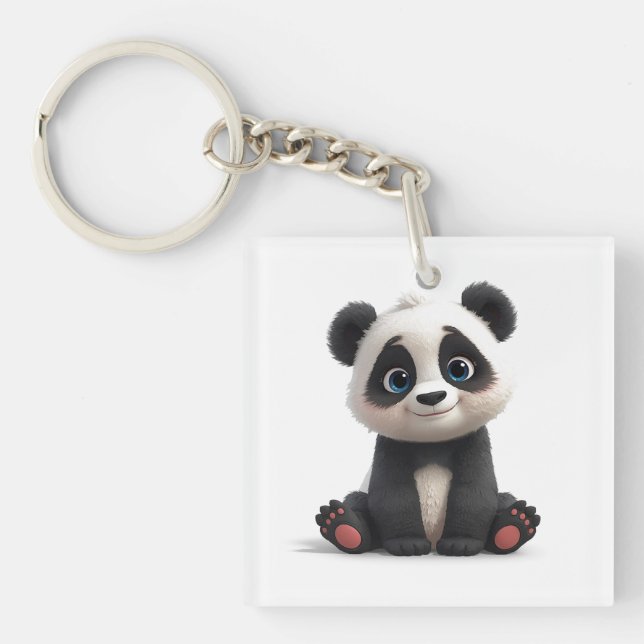 Sitting Panda Bear Cartoon Illustration Artwork Key Ring (Front)