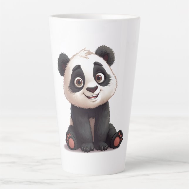 Sitting Panda Bear Cartoon Illustration Artwork Latte Mug (Front)