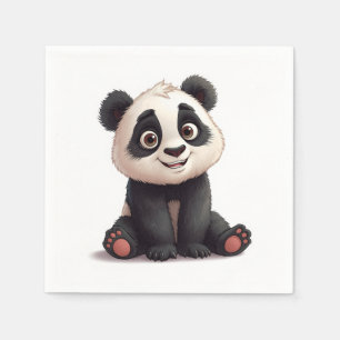 Sitting Panda Bear Cartoon Illustration Artwork Napkin
