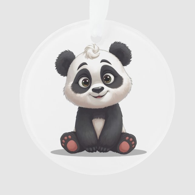 Sitting Panda Bear Cartoon Illustration Artwork Ornament (Front)