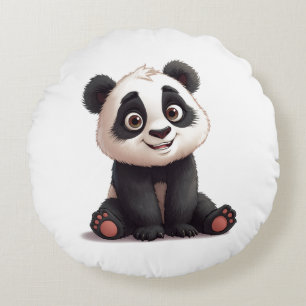Sitting Panda Bear Cartoon Illustration Artwork Round Cushion
