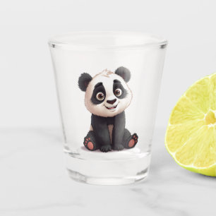 Sitting Panda Bear Cartoon Illustration Artwork Shot Glass