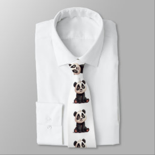 Sitting Panda Bear Cartoon Illustration Artwork Tie