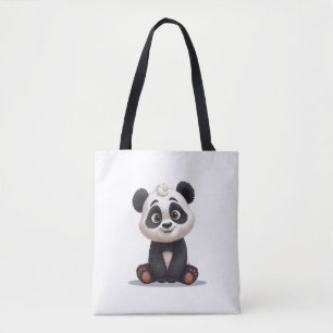 Sitting Panda Bear Cartoon Illustration Artwork Tote Bag