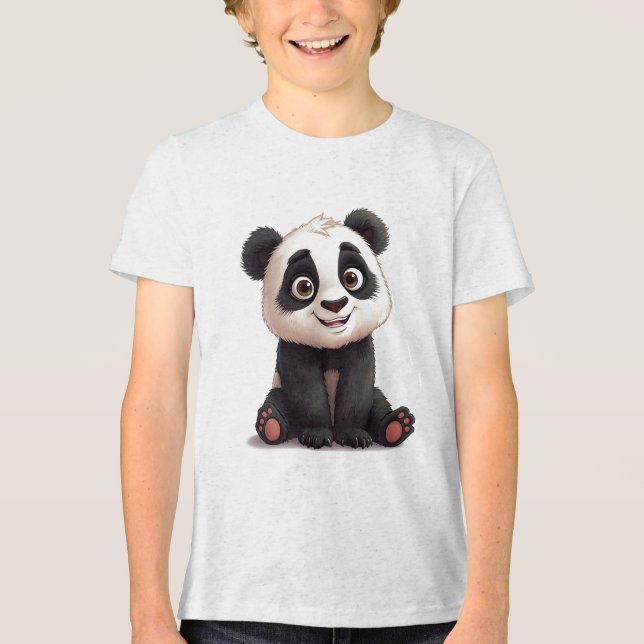 Sitting Panda Bear Cartoon Illustration Artwork Tri-Blend Shirt (Front)