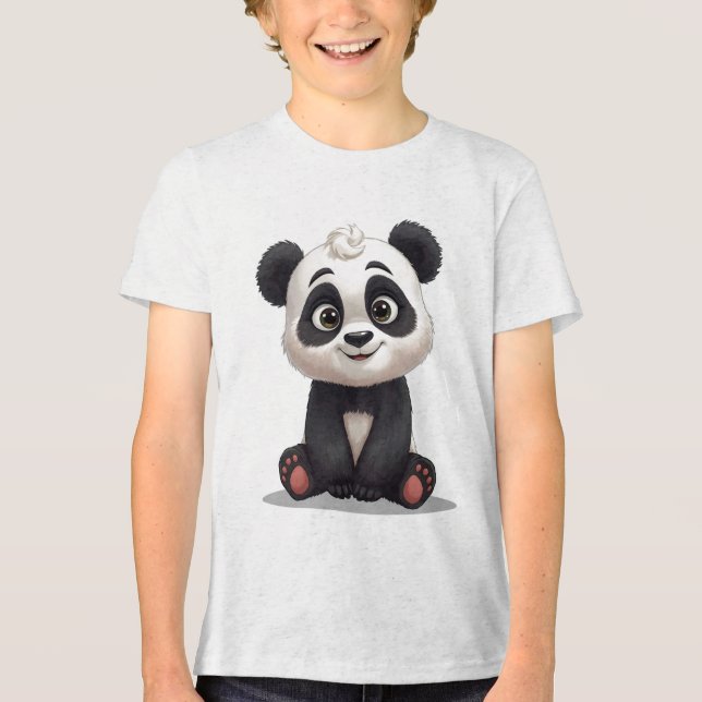 Sitting Panda Bear Cartoon Illustration Artwork Tri-Blend Shirt (Front)