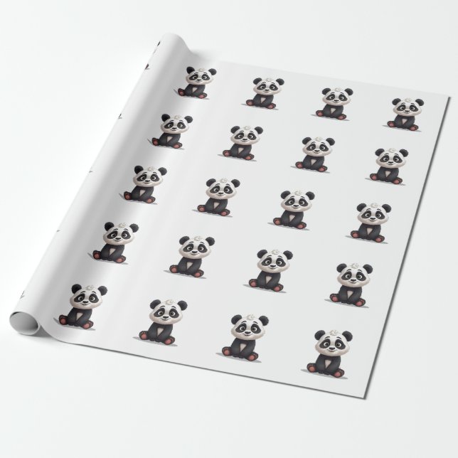 Sitting Panda Bear Cartoon Illustration Artwork Wrapping Paper (Unrolled)
