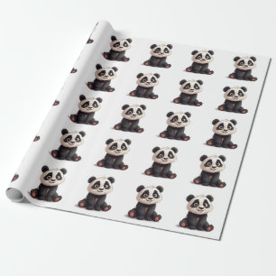 Sitting Panda Bear Cartoon Illustration Artwork Wrapping Paper